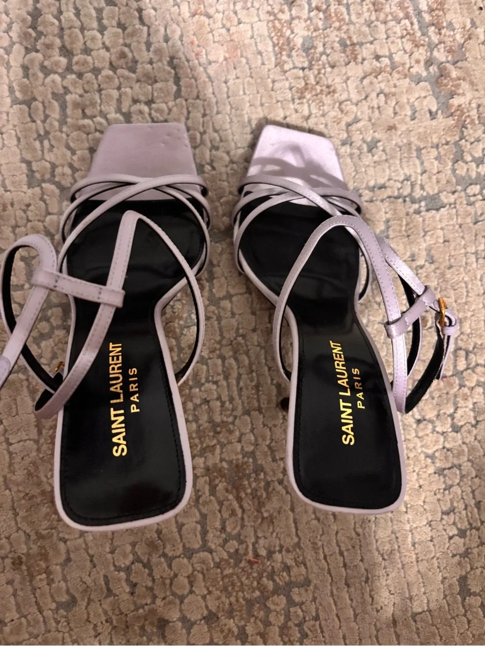 Saint Laurent Lilac Strappy Square-Toe Sandals size 37